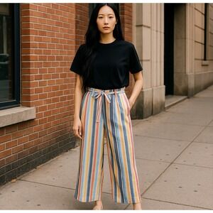 Laundry by Shelli Segal Pants Womens S Linen Wide Leg Striped Boho Chic Relaxed